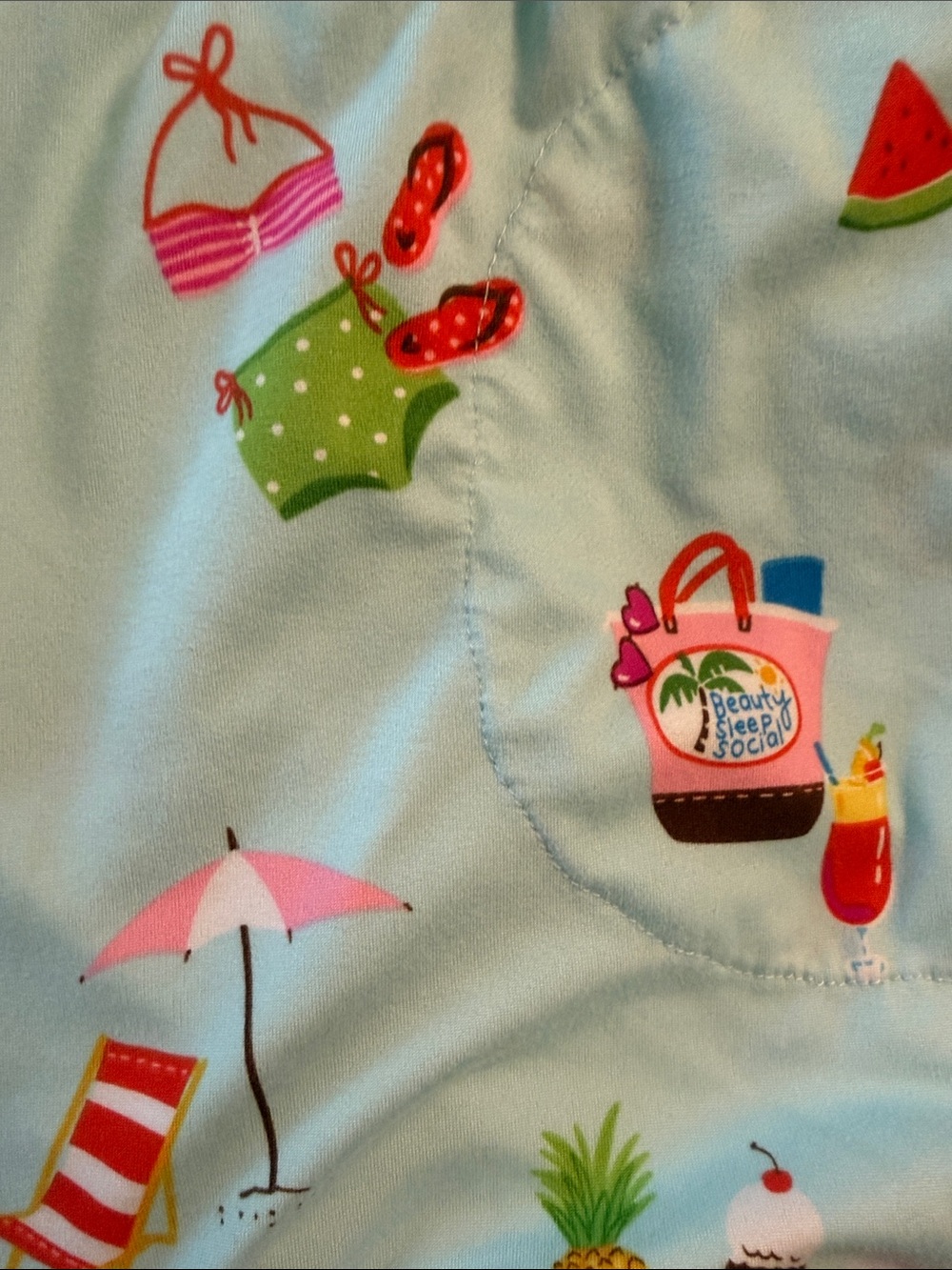 Women’s Light Blue Printed Short PJ Set with Pink Trim - Picture 7 of 8